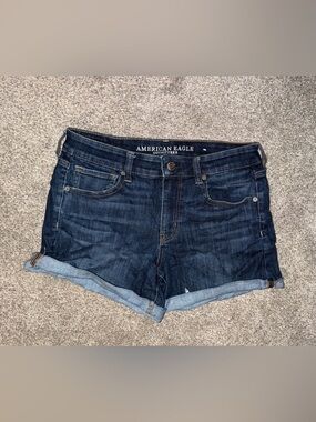 American Eagle Outfitters Dark Blue Rolled Hem Denim Shorts